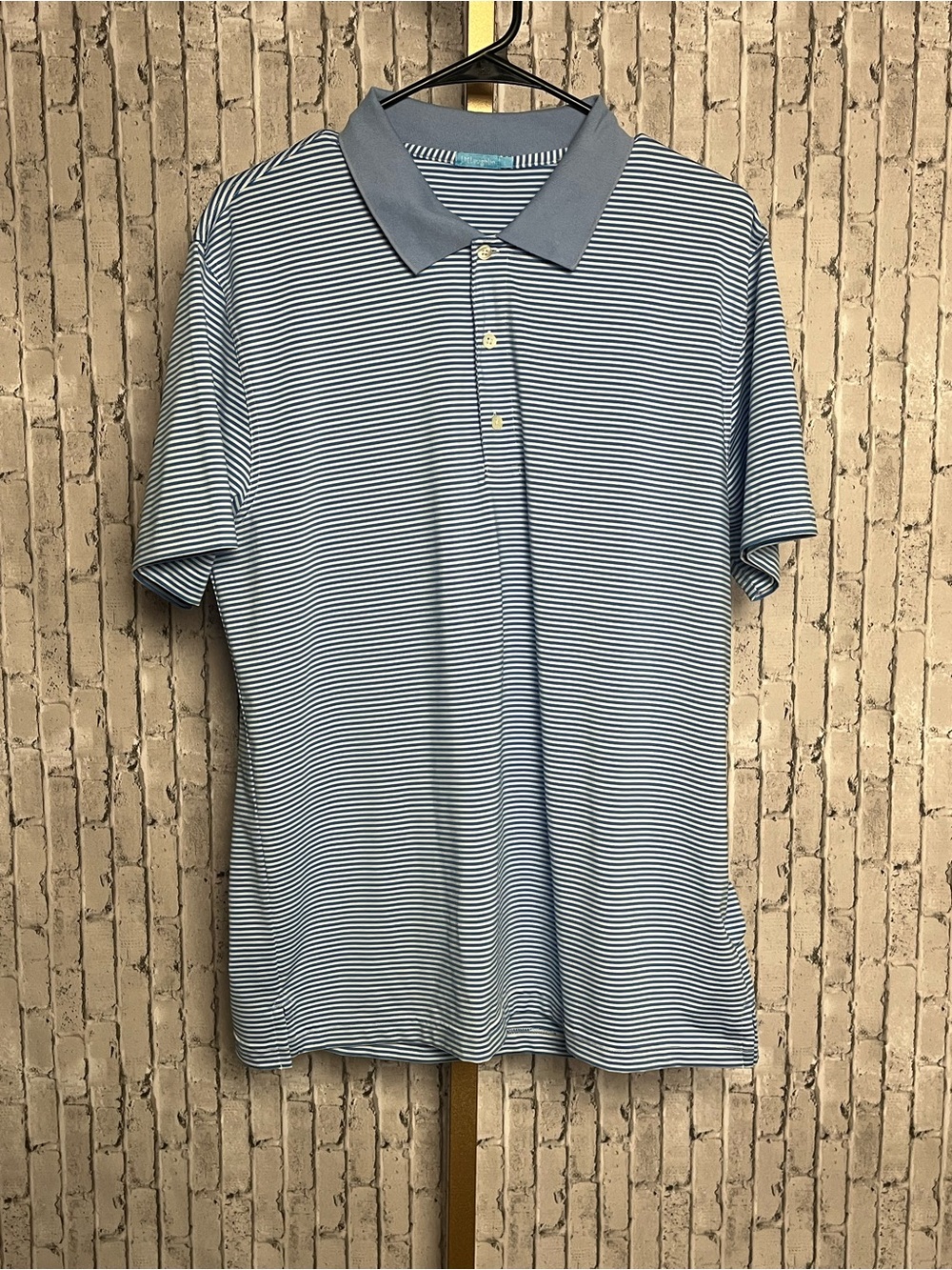 J.McLaughlin Men Large Sport Performance Polo Shirt Blue White Striped
